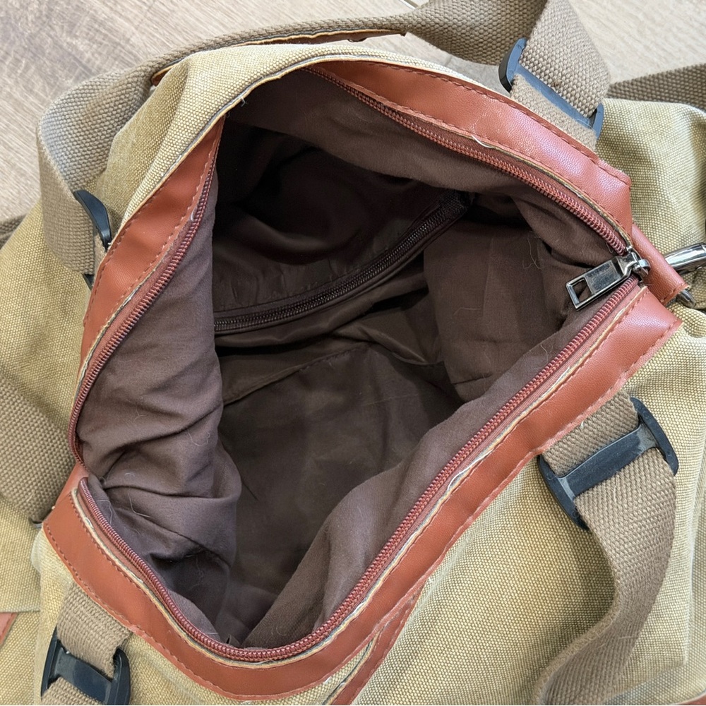 Canvas Shoulder Bag Duffle Style Tote 20W X 13” Length 2 Grab Handles Long Strap - Picture 5 of 7